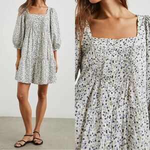 Rails Pippa Square Neck Puff Sleeve Tiered Mini Dress Watercolor Buds Size Small